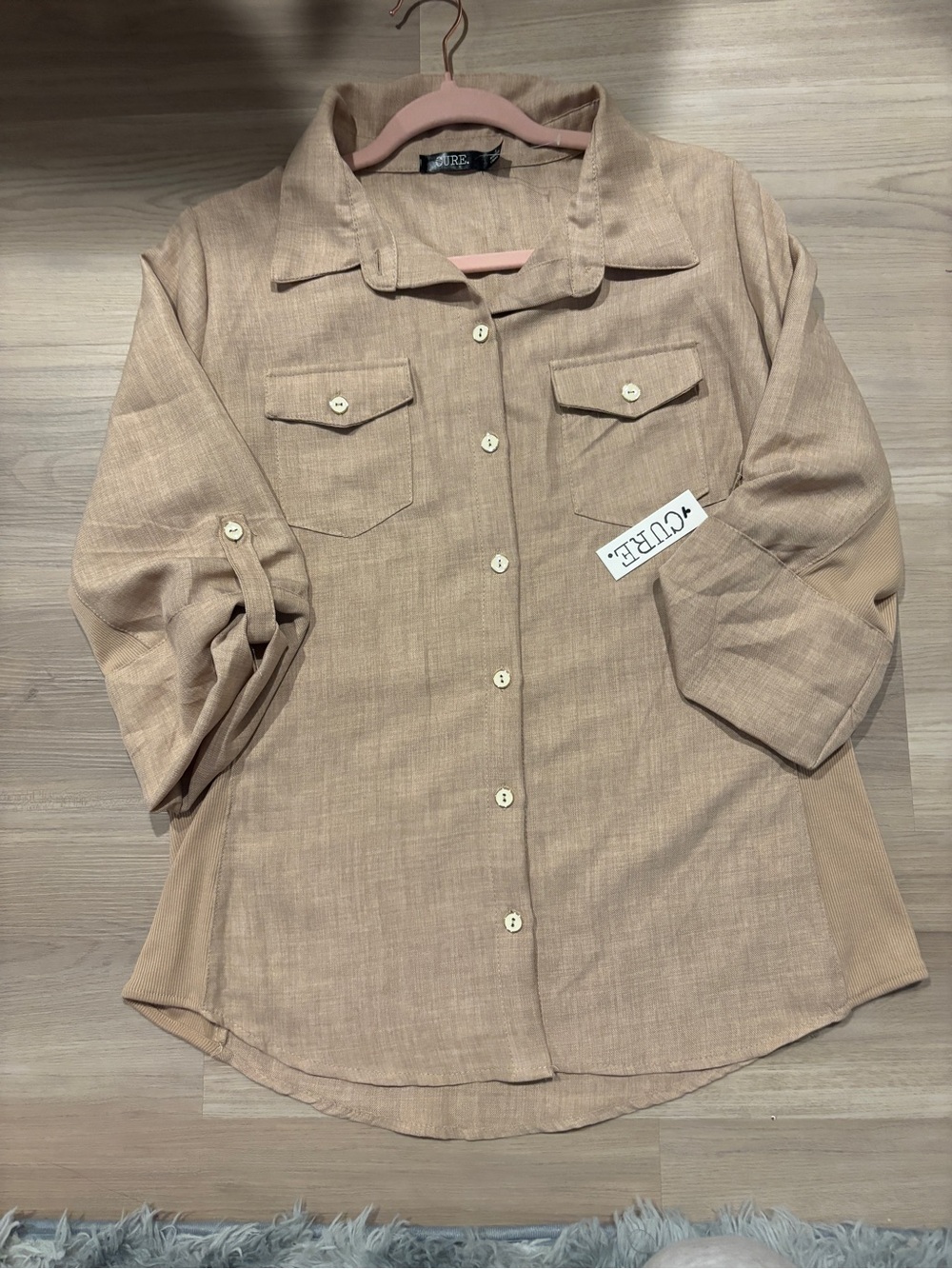 Neutral Beige Women's Button-Front Shirt Jacket - Relaxed Blazer